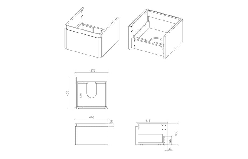 Mexico Wall Hung 500mm Basin Unit - Fluted Oak