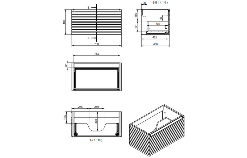 Pemberton 815mm Wall Hung Vanity Unit & Top