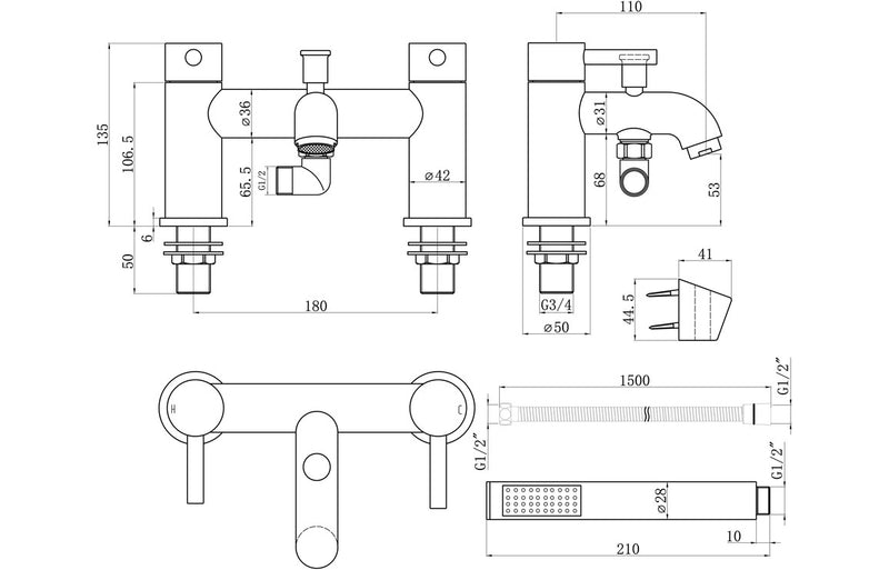 Pisces Bath/Shower Mixer & Bracket - Brushed Bronze