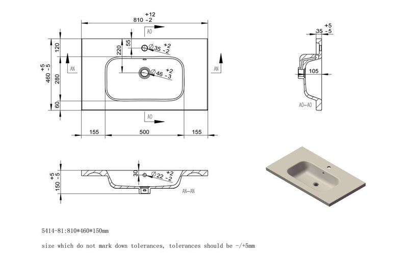 Rishton 815mm Wall Hung Vanity Unit