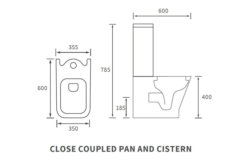 Oakwood Close Coupled Toilet - Closed Back, Short Projection