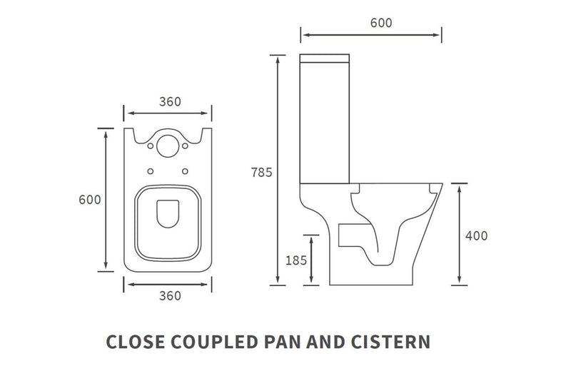 Oakwood Close Coupled Toilet - Open Back, Short Projection