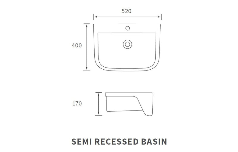 Oakwood 520mm Semi Recessed Basin