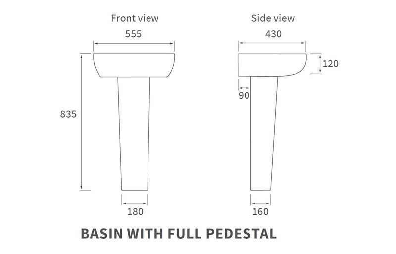 Craft 555mm 1TH Basin & Full Pedestal