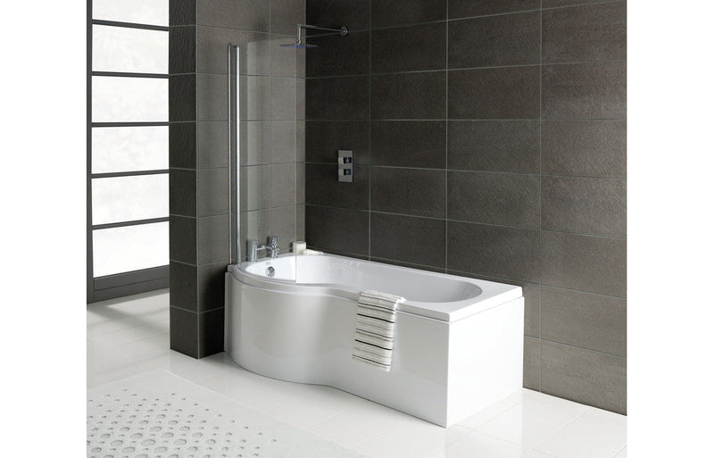 1500mm P Shaped Shower Bath, Panel & Screen