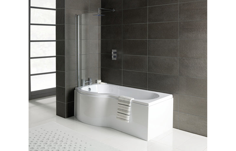 1700mm P Shaped Shower Bath, Panel & Screen