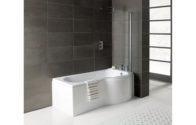 1700mm P Shaped Shower Bath, Panel & Screen