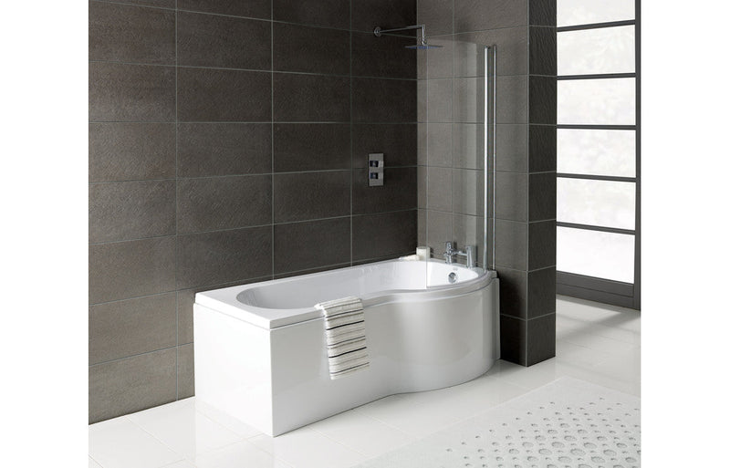 1500mm P Shaped Shower Bath, Panel & Screen