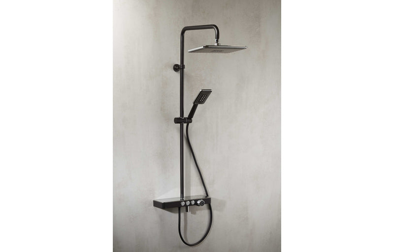 Vema Thermostatic Shower Column, Shelf & Foot Wash - Black