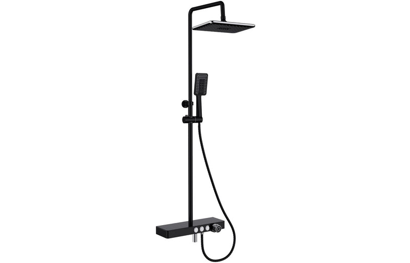 Vema Thermostatic Shower Column, Shelf & Foot Wash - Black