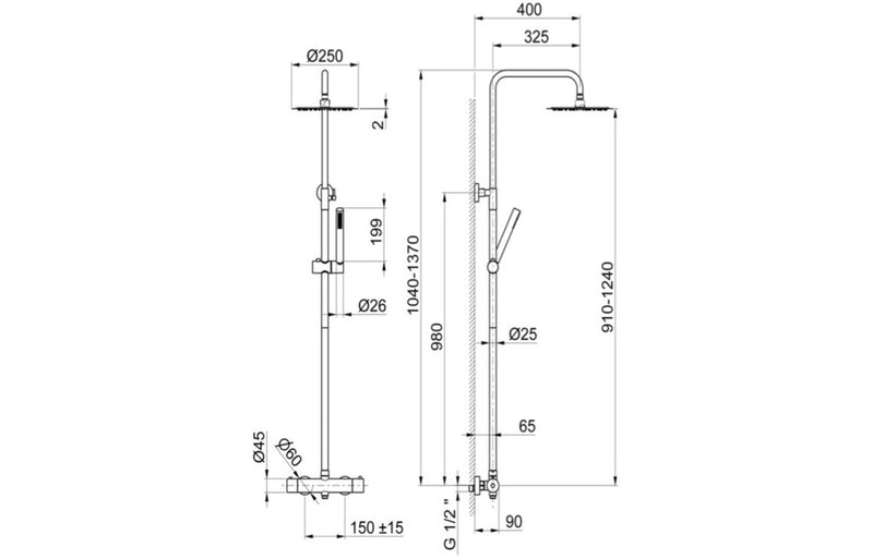 Vema Thermostatic Shower Column w/Fixed Head & Riser - St/Steel