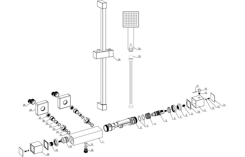 Square Cool Touch Thermostatic Bar Valve Shower & Riser