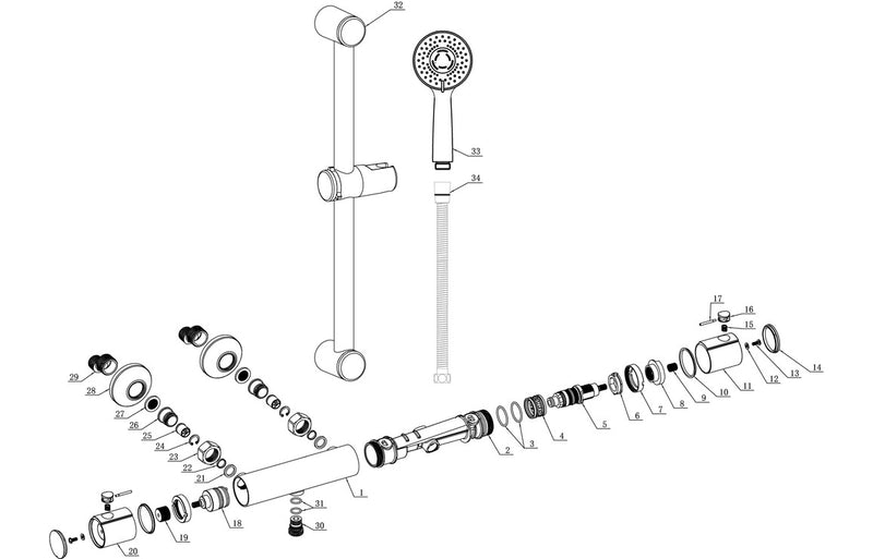 Round Cool Touch Thermostatic Bar Valve Shower & Riser