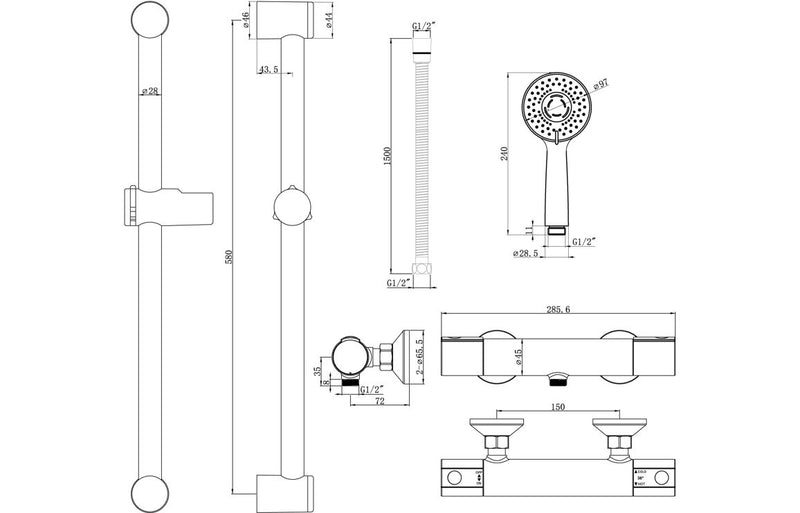 Round Cool Touch Thermostatic Bar Valve Shower & Riser