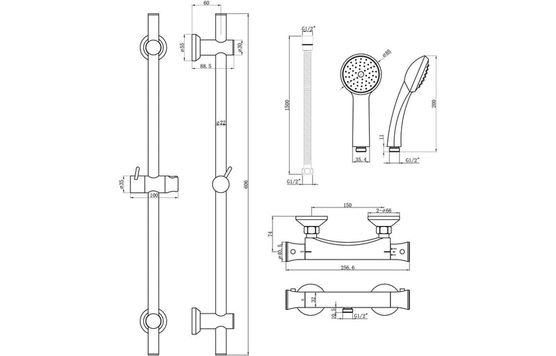 Mars Thermostatic Bar Mixer Shower & Riser