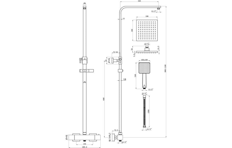 Square Cool-Touch Thermostatic Mixer Shower - Chrome