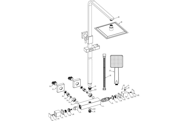 Square Thermostatic Rain Head Shower - Black