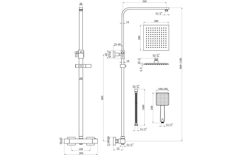 Square Thermostatic Rain Head Shower - Chrome