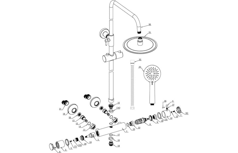 Round Thermostatic Rain Head Shower - Black