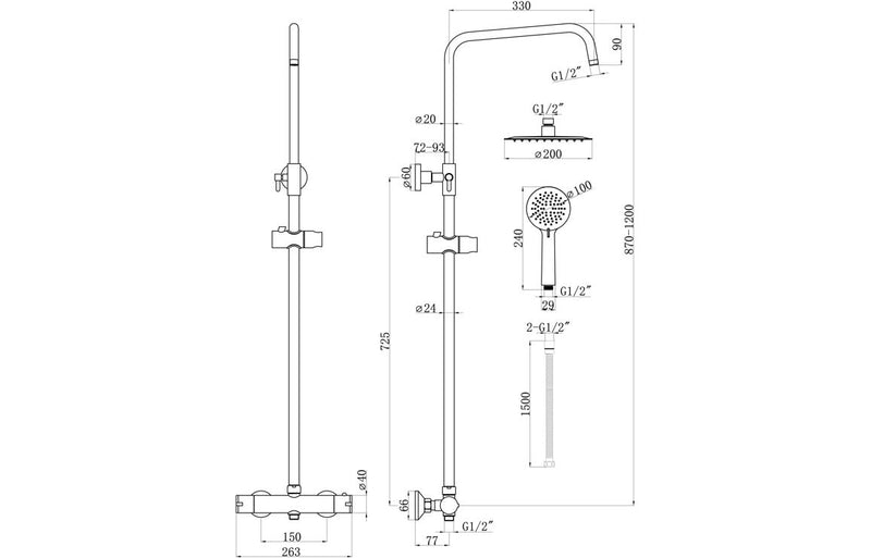 Round Thermostatic Rain Head Shower - Black