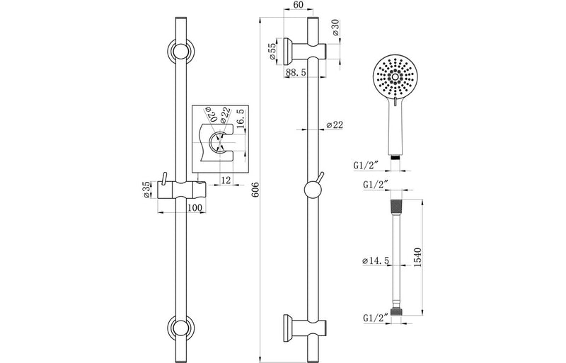 Round Premium Shower Riser Kit