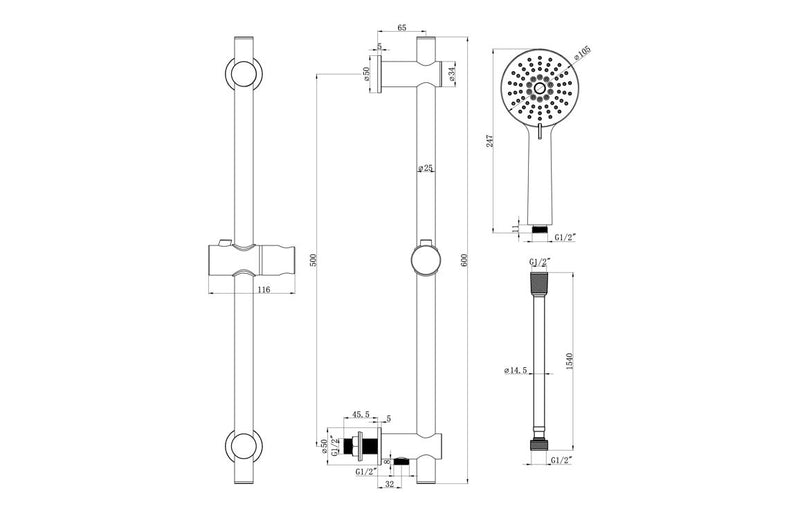 Round Premium Slider Rail Kit & 3 Mode Handset