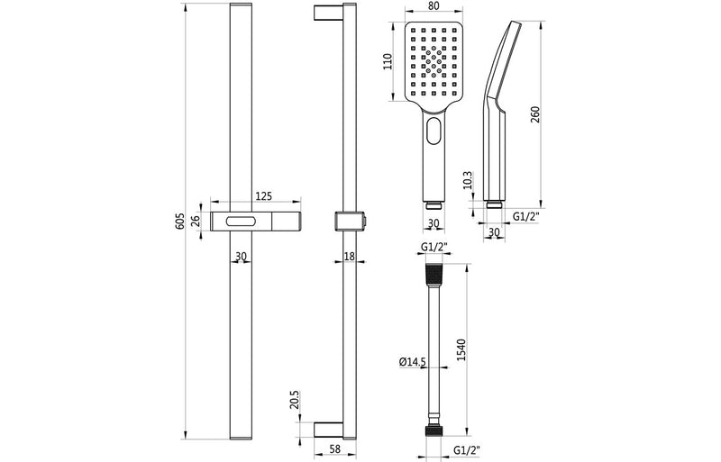 Square Push Button Shower Kit