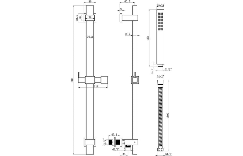 Square Premium Slider Rail Kit w/Elbow