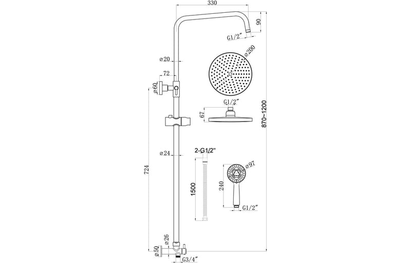 Round Shower Kit w/Overhead & Handset