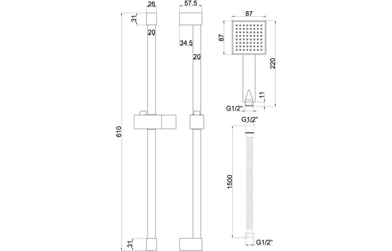 Square Shower Riser Kit