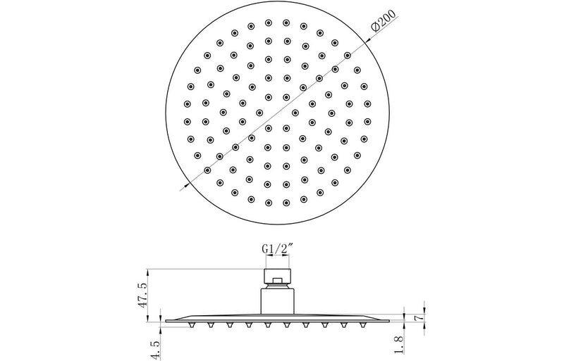 Ultra Slim 200mm Round Shower Head - St/Steel