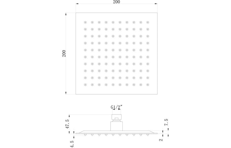 Ultra Slim 200mm Square Shower Head - St/Steel