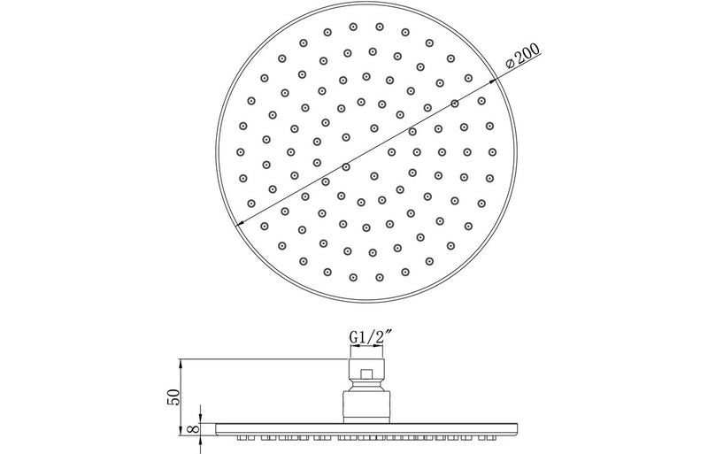 Brass 200mm Round Shower Head - Chrome