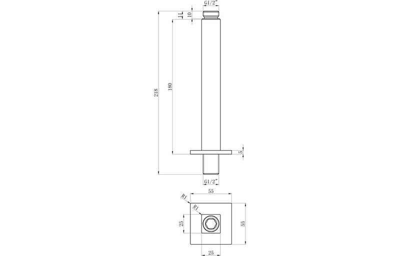 180mm Square Ceiling Arm - Chrome