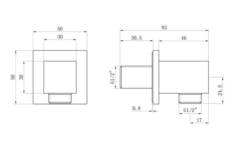 Square Wall Outlet Elbow - Chrome