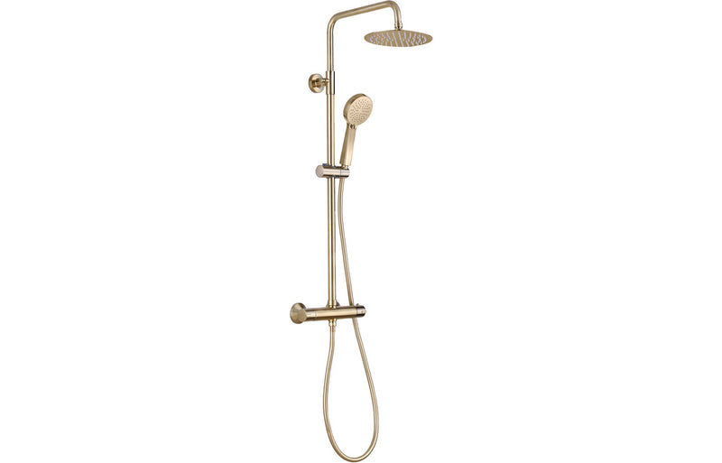 Round Thermostatic Rain Head Shower - Brushed Brass