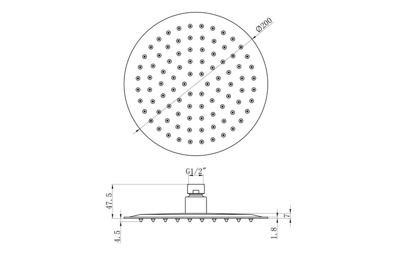 Matt Black 200mm Round Showerhead