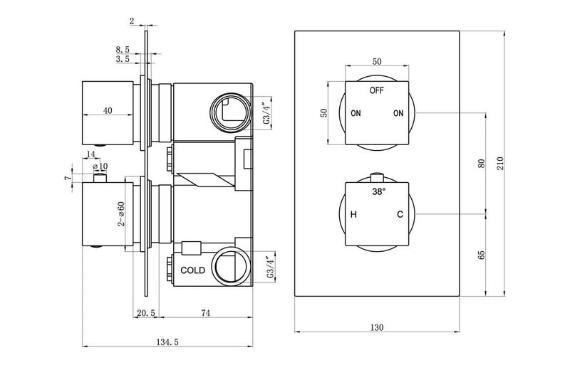 Square Concealed Shower Pack - Chrome