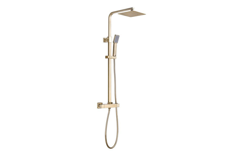 Square Thermostatic Rain Head Shower - Brushed Brass