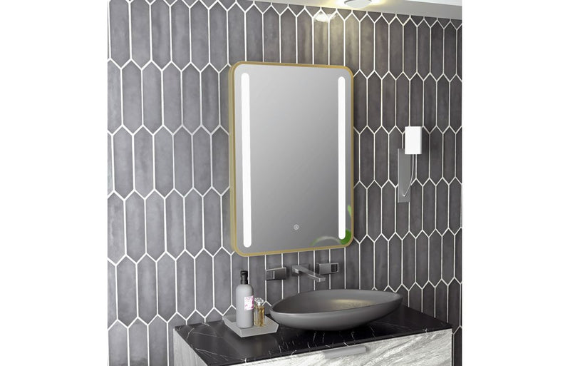 Strip LED Mirror - Brushed Brass Edged