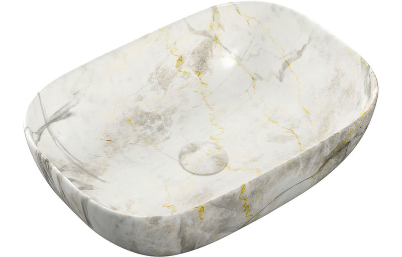 460x330mm Ceramic Washbowl - White Marble Effect