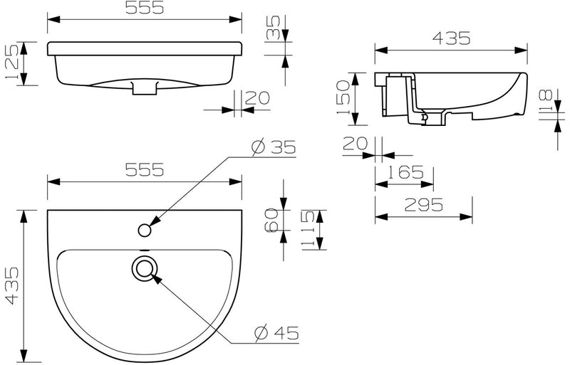 Craft 555mm Semi Recessed Basin