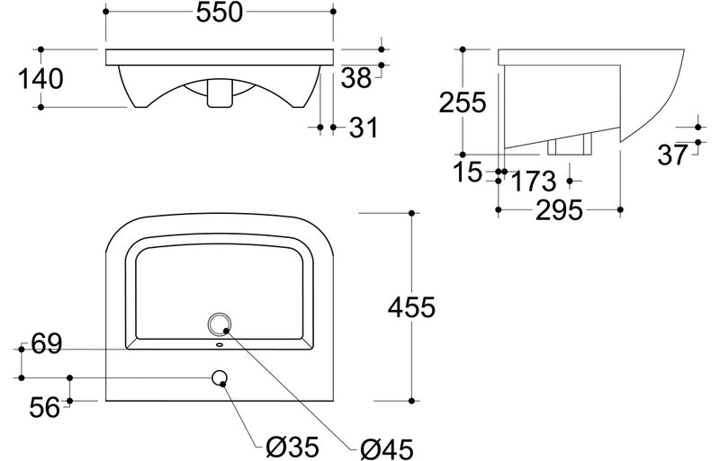 Oakwood 520mm Semi Recessed Basin