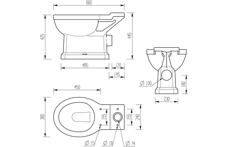 Sherwood Close Coupled Toilet - Brass Finish