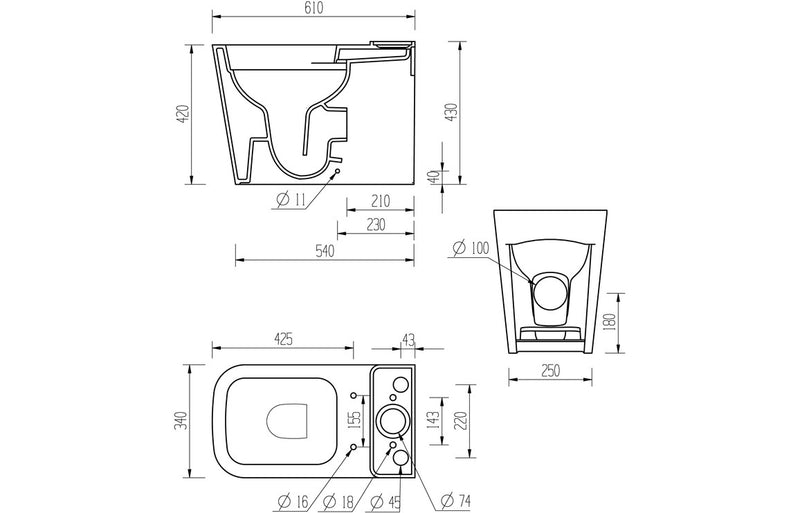 Tuscany Rimless Short Projection Toilet - Closed Back