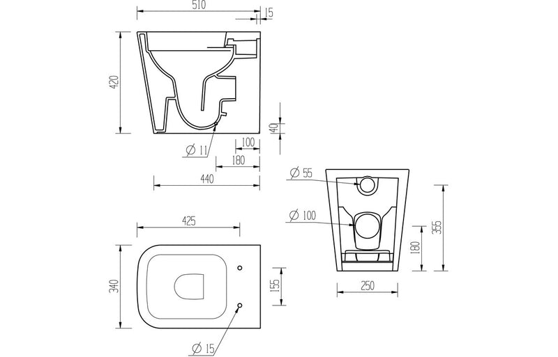 Tuscany Rimless BTW Pan & Seat - Short Projection