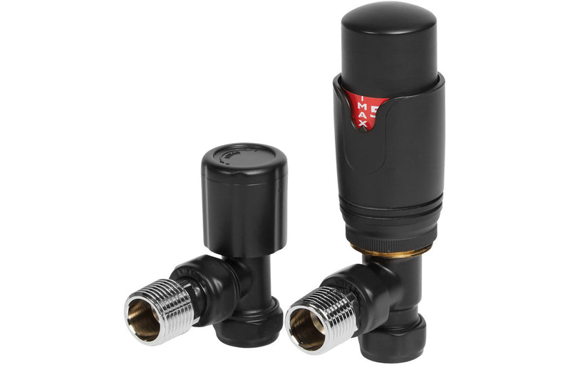 Matt Black Thermostatic Angled Radiator Valves