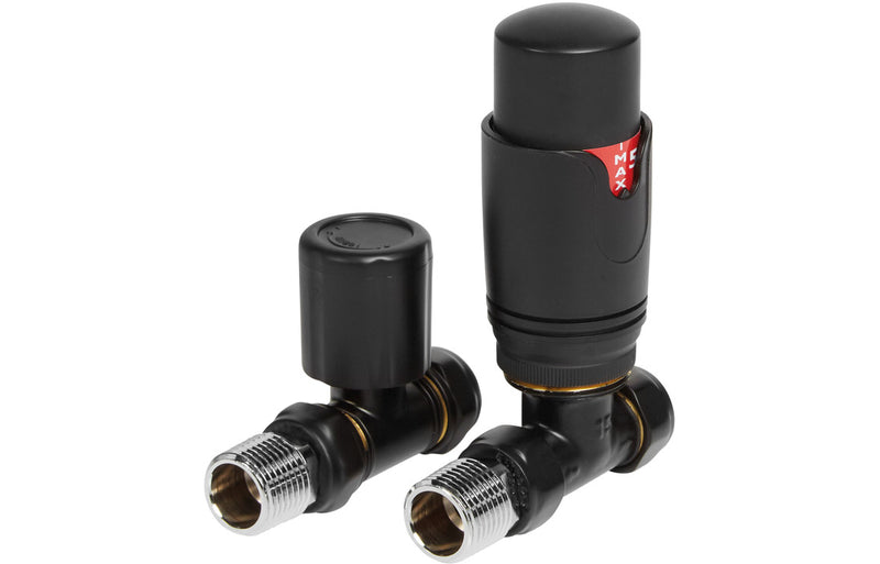 Matt Black Thermostatic Straight Radiator Valves