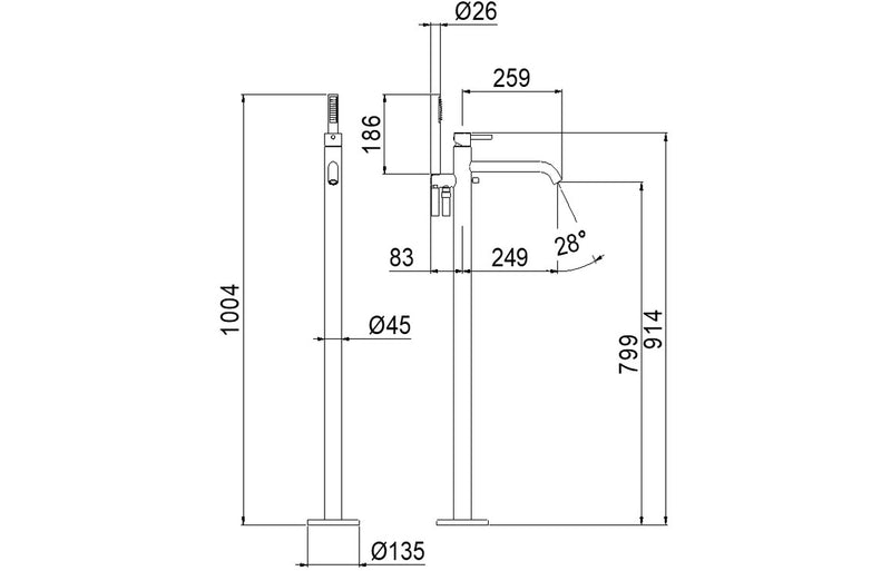 Vema Maira Floor Standing Bath Filler - Chrome