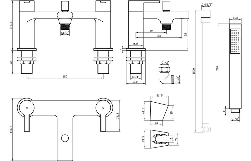 Oxford Bath Shower Mixer - Matt Black